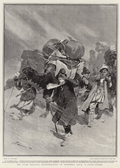 Exploración del Dr. Sven Hedin en Asia Central, una tormenta de arena de Frederic de Haenen