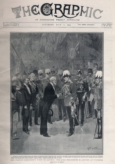 Entente cordiale: la visita del presidente francés Émile Loubet a Londres. El Rey Eduardo VII dando la bienvenida a M. Loubet en la estación Victoria de Frederic de Haenen