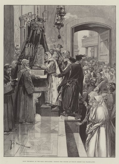 Jueves Santo en el Santo Sepulcro, besando la columna en la que Cristo fue flagelado de Frederic de Haenen