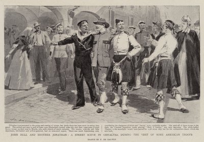 John Bull y el hermano Jonathan, una escena callejera en Gibraltar durante la visita de algunas tropas americanas de Frederic de Haenen