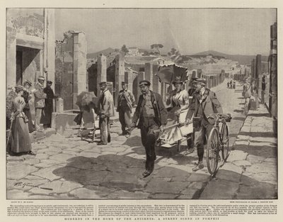 Modernos en la casa de los antiguos, una escena callejera en Pompeya de Frederic de Haenen