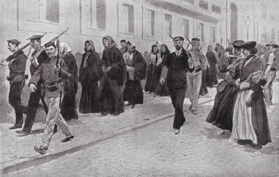 Monjas bajo protección republicana durante la Revolución (litografía) de Frederic de Haenen