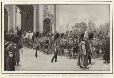 El último recorrido de la Reina Victoria por Londres, el carro de armas llevando el ataúd pasando por el Arco de Mármol de Frederic de Haenen