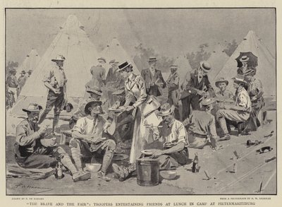 Los valientes y los justos, soldados entreteniendo amigos en el almuerzo en el campamento en Pietermaritzburg de Frederic de Haenen