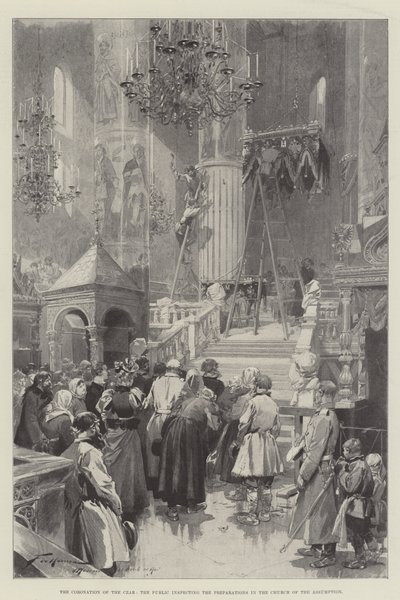 La coronación del zar, el público inspeccionando los preparativos en la Iglesia de la Asunción de Frederic de Haenen