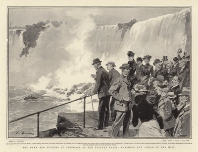 El Duque y la Duquesa de Cornwall en las Cataratas del Niágara, observando al Niño de la Niebla de Frederic de Haenen