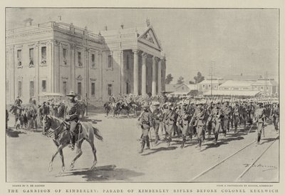 La guarnición de Kimberley, desfile de los rifles de Kimberley ante el coronel Kekewich de Frederic de Haenen