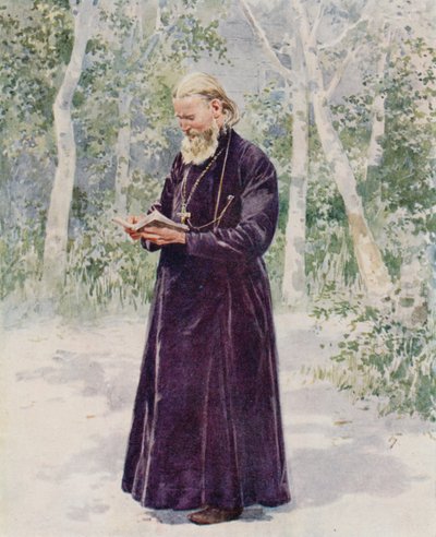 El difunto Padre John de Cronstadt en su jardín de Frederic de Haenen