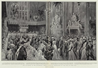 El Almuerzo en el Guildhall, Sus Majestades avanzando por el Salón hacia el Estrado de Frederic de Haenen