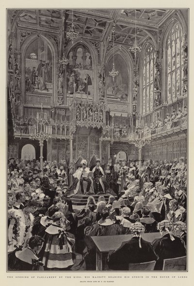 Apertura del Parlamento por el Rey, Su Majestad leyendo su discurso en la Cámara de los Lores de Frederic de Haenen