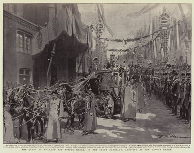 La Reina de Holanda y el Príncipe Enrique, en el carruaje estatal, llegando a la Groote Kerke de Frederic de Haenen