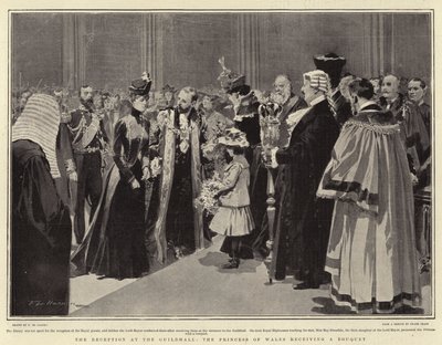 La recepción en el Guildhall, la Princesa de Gales recibiendo un ramo de flores de Frederic de Haenen