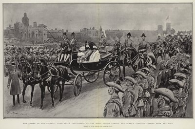 La Revisión de los Contingentes de la Coronación Colonial en el Desfile de la Guardia de Caballos, el Carruaje de la Reina pasando por la Línea de Frederic de Haenen