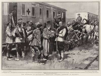 Los rusos en Manchuria, removiendo pacientes de cólera en Kharbia de Frederic de Haenen