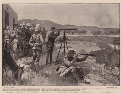 Observando la pelea, Lord Roberts y su personal presenciando las fases finales de la acción de Driefontein de Frederic de Haenen