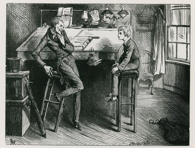 Uriah Heep y David Copperfield en la oficina del Sr. Wickfield de Frederick (after) Barnard