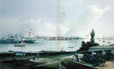 Nueva York desde la Isla del Gobernador, grabado por Henry Papprill de Frederick (after) Catherwood