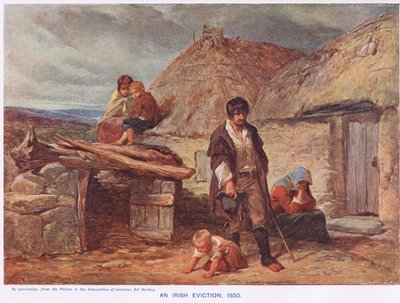 Un desalojo irlandés, ilustración de la "Historia ilustrada de Inglaterra" de Cassell, publicada hacia 1910 (litografía en color). de Frederick (after) Goodall