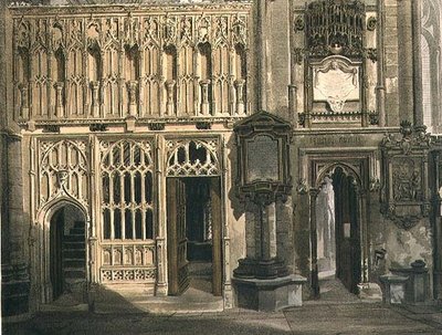 La pantalla de la capilla del abad Islip y la entrada a la capilla de San Erasmo, lámina P de 