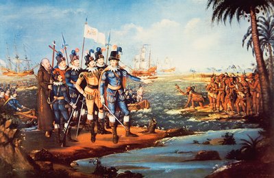 El desembarco de Cristóbal Colón en el Nuevo Mundo de Frederick (attr. to) Kemmelmeyer