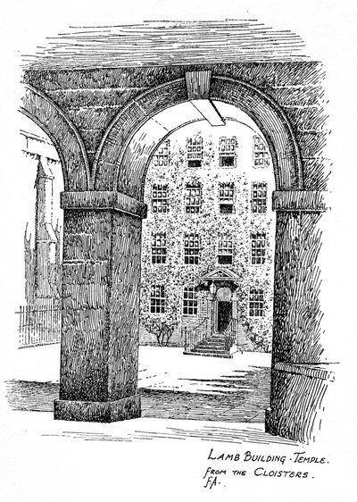 Edificio Lamb, Temple, desde los claustros, Londres, 1912 de Frederick Adcock
