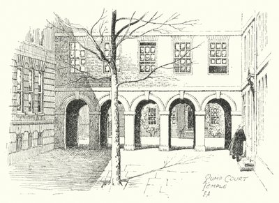 Pump Court, Temple (litografía) de Frederick Adcock