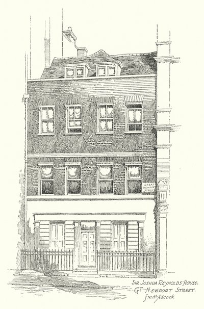 Casa de Sir Joshua Reynolds, Great Newport Street (litografía) de Frederick Adcock