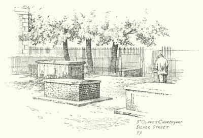 Patio de la iglesia de St Olave, Silver Street (litografía) de Frederick Adcock