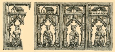 Caballeros y damas sentados bajo doseles, panel de marfil perforado, mediados-finales del siglo XIV de Frederick Albert Slocombe