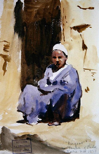 Un niño sentado en un templo en Philae de Frederick Arthur Bridgman