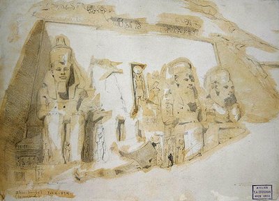 Cuatro estatuas colosales de Ramsés II (1279-1213 a.C.) en el Gran Templo de Abu Simbel de Frederick Arthur Bridgman