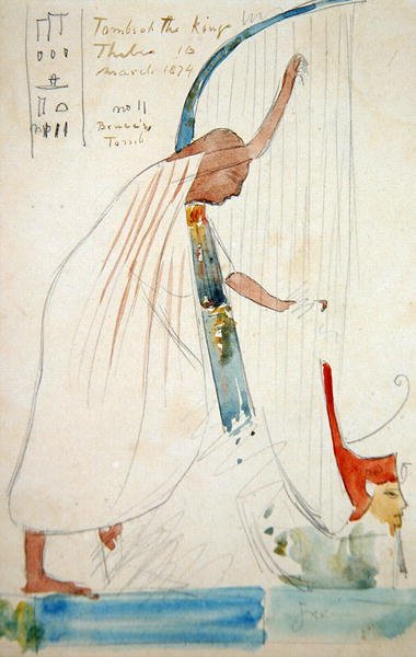 Pintura mural de un arpista en la tumba de Ramsés III en Tebas de Frederick Arthur Bridgman