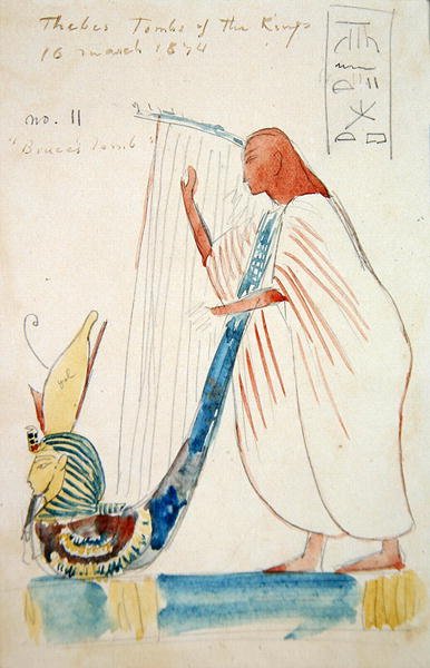 Pintura mural de un arpista en la tumba de Ramsés III en Tebas de Frederick Arthur Bridgman