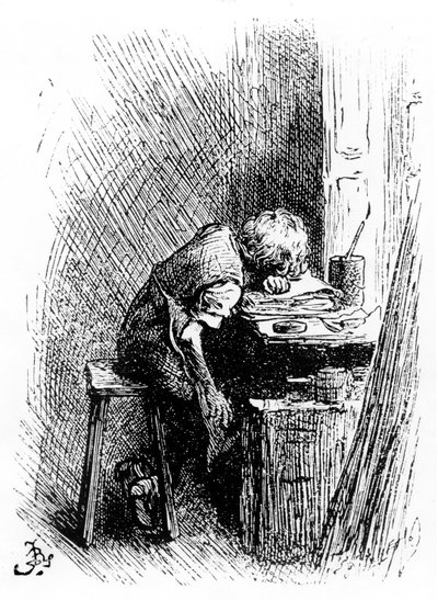 Charles Dickens en la fábrica de betún, una ilustración de 