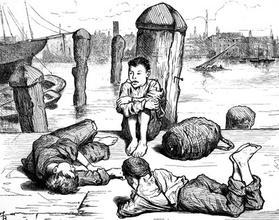 Niños indigentes de Londres pasando el tiempo fumando de Frederick Barnard