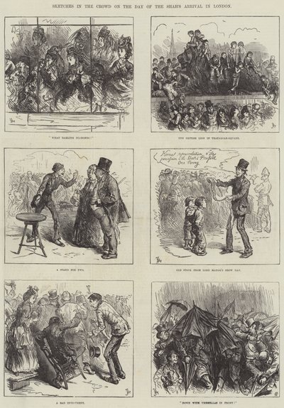 Bocetos en la multitud el día de la llegada del Shah a Londres de Frederick Barnard