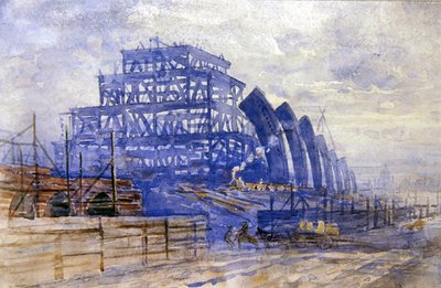 La construcción del cobertizo del tren, estación de St. Pancras de Frederick Barnard