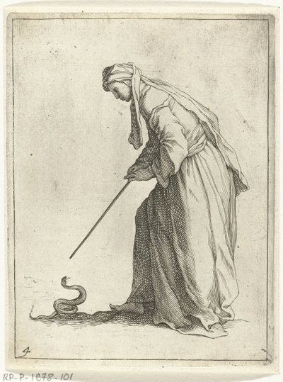 mujer con una serpiente 15 figuras pequeñas (título de la serie) de Frederick Bloemaert