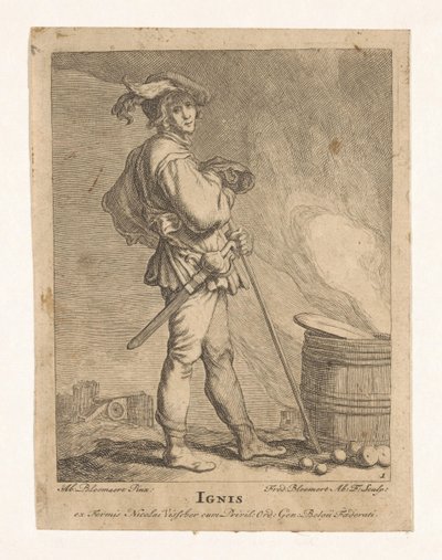 Fuegos artificiales Ignis (título sobre objeto) Los cuatro elementos (título de la serie) de Frederick Bloemaert