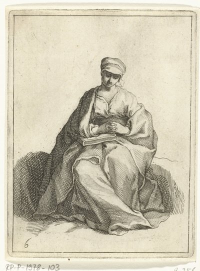 Mujer sentada orando 15 figuras pequeñas (título de la serie) de Frederick Bloemaert