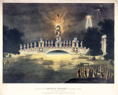 Puente chino en el parque St James, en celebración de la gloriosa paz de 1814 de Frederick Calvert