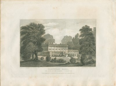 Trentham Hall: grabado, nd [c 1830] de Frederick Calvert