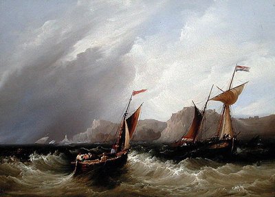 Embarcaciones frente a una Costa Rocosa de Frederick Calvert