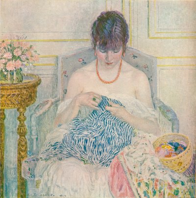 Una niña cosiendo, c. 1894-1914 de Frederick Carl Frieseke