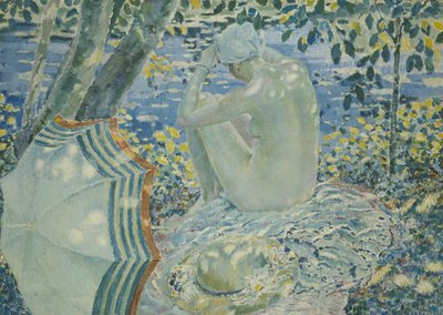 En el banco, c.1915 (óleo sobre lienzo) de Frederick Carl Frieseke
