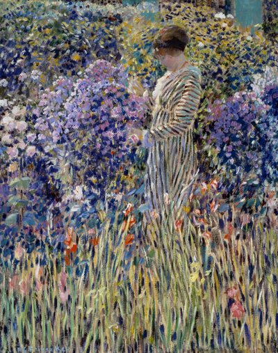 Mujer en el jardín, circa 1912, pintura de Frederick Carl Frieseke de Frederick Carl Frieseke