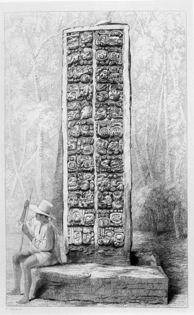 Jeroglíficos en la parte trasera de un monumento en Copán, Honduras, del volumen I de 