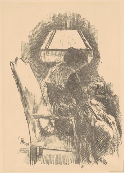 Sra. Hassam tejiendo grande, 1918 de Frederick Childe Hassam