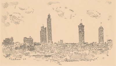 Línea del cielo de Nueva York, edificios oscuros, 1918 de Frederick Childe Hassam