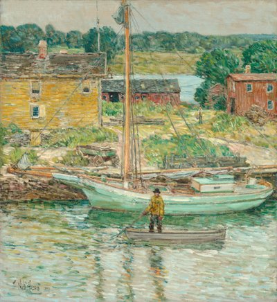 Goleta de Ostras, Cos Cob, 1902 de Frederick Childe Hassam